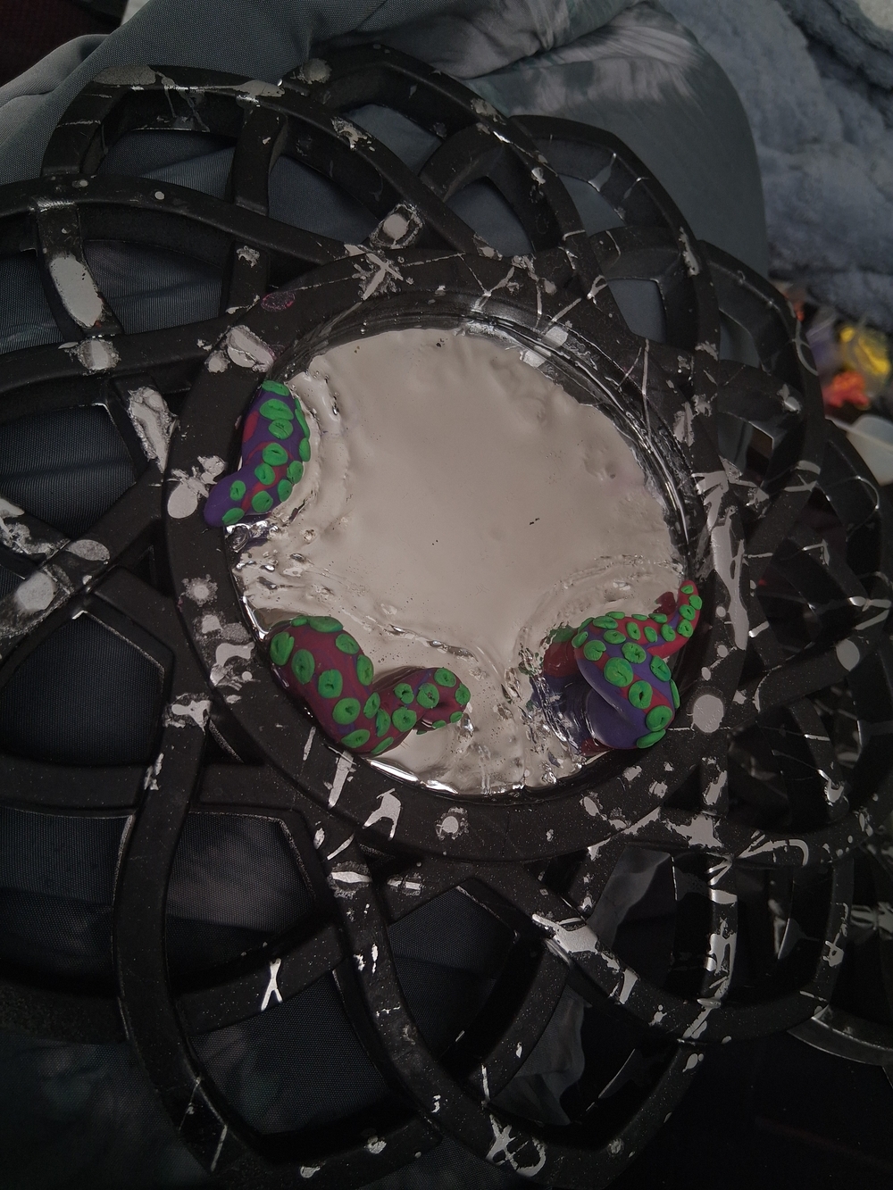 Black Decorative Mixed Media Wall Mirror With Octopus Tenticles Escaping - Picture 10 of 11